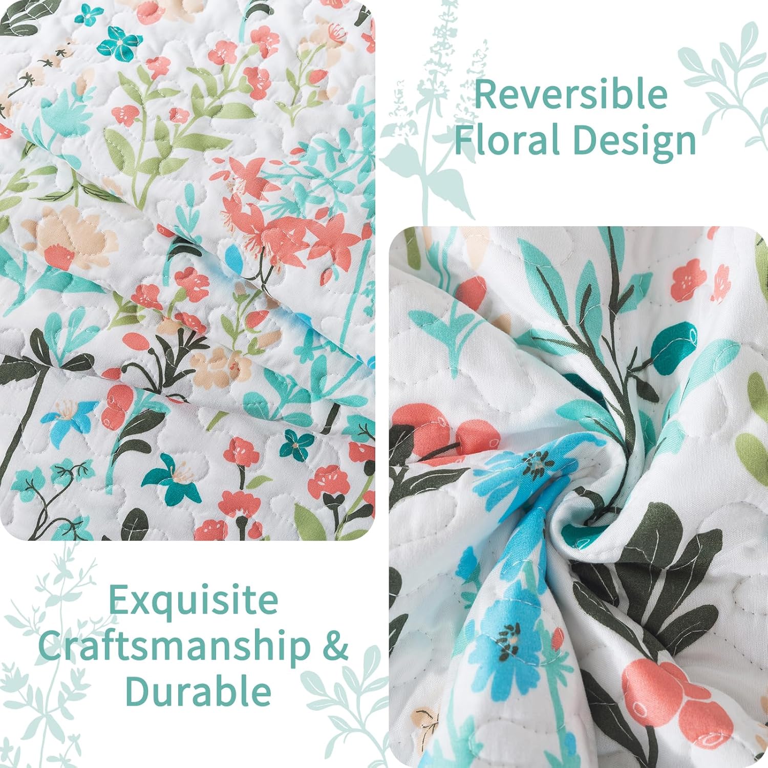 VAPUTAR Botanical King Size Quilt Set 3 Piece