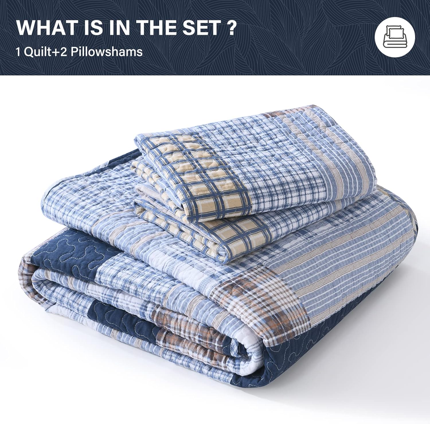 SahSahCasa Queen Quilt Set 3PCS 100 Cotton Plaid