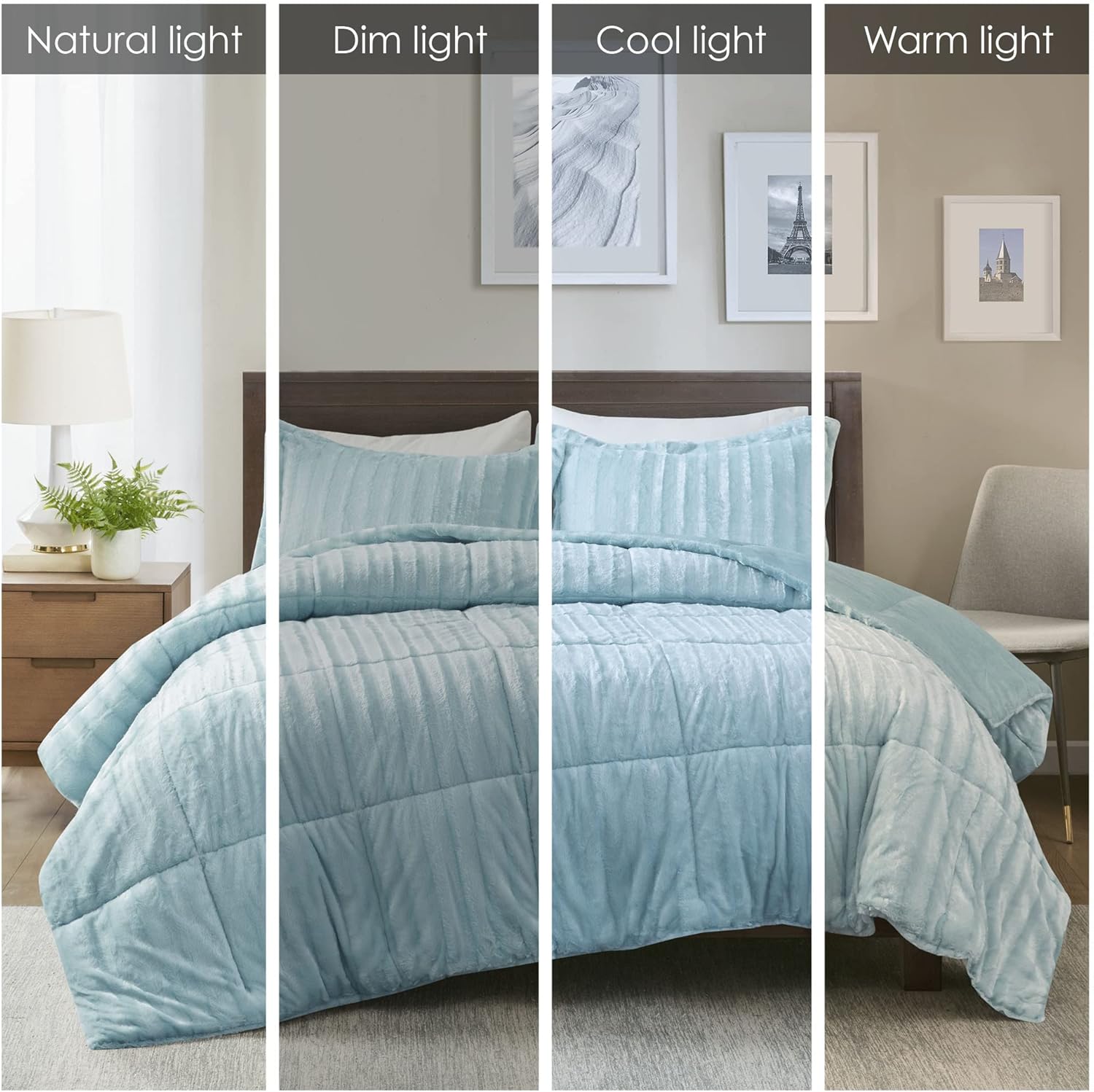 Madison Park Duke Luxe Faux Fur Comforter Set Aqua 3 Piece