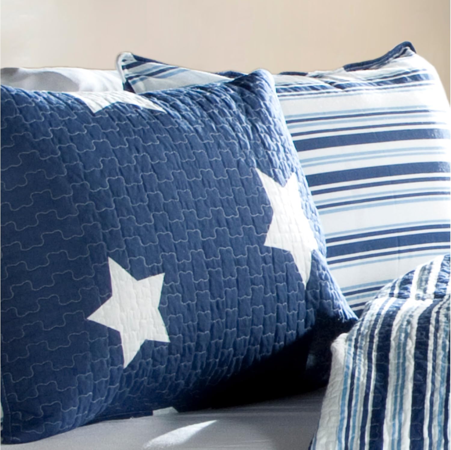 Lush Decor Star Quilt Set - Reversible Twin Navy