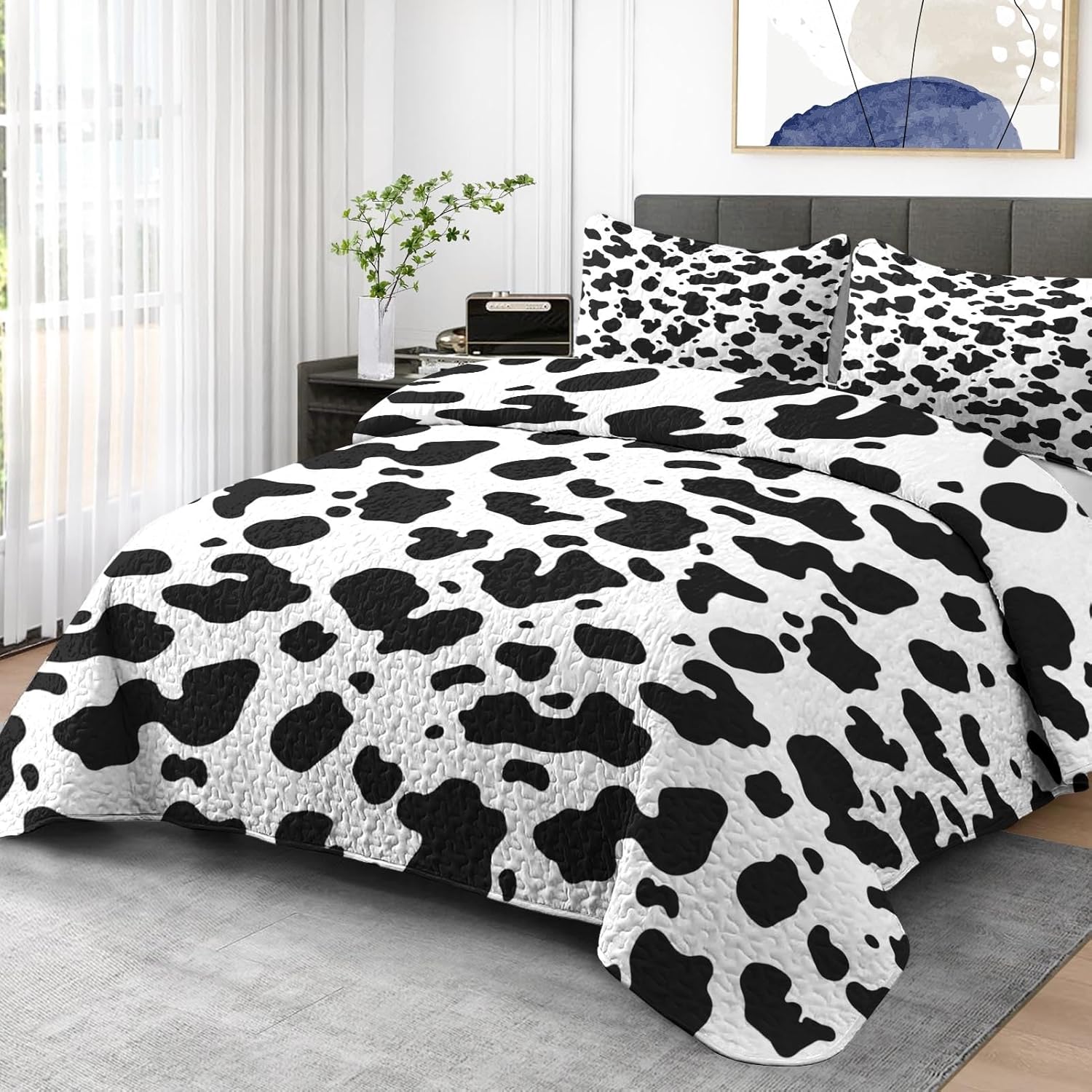 Pamnest Quilt Set Full Queen 3 Pcs Cow Print Bedding