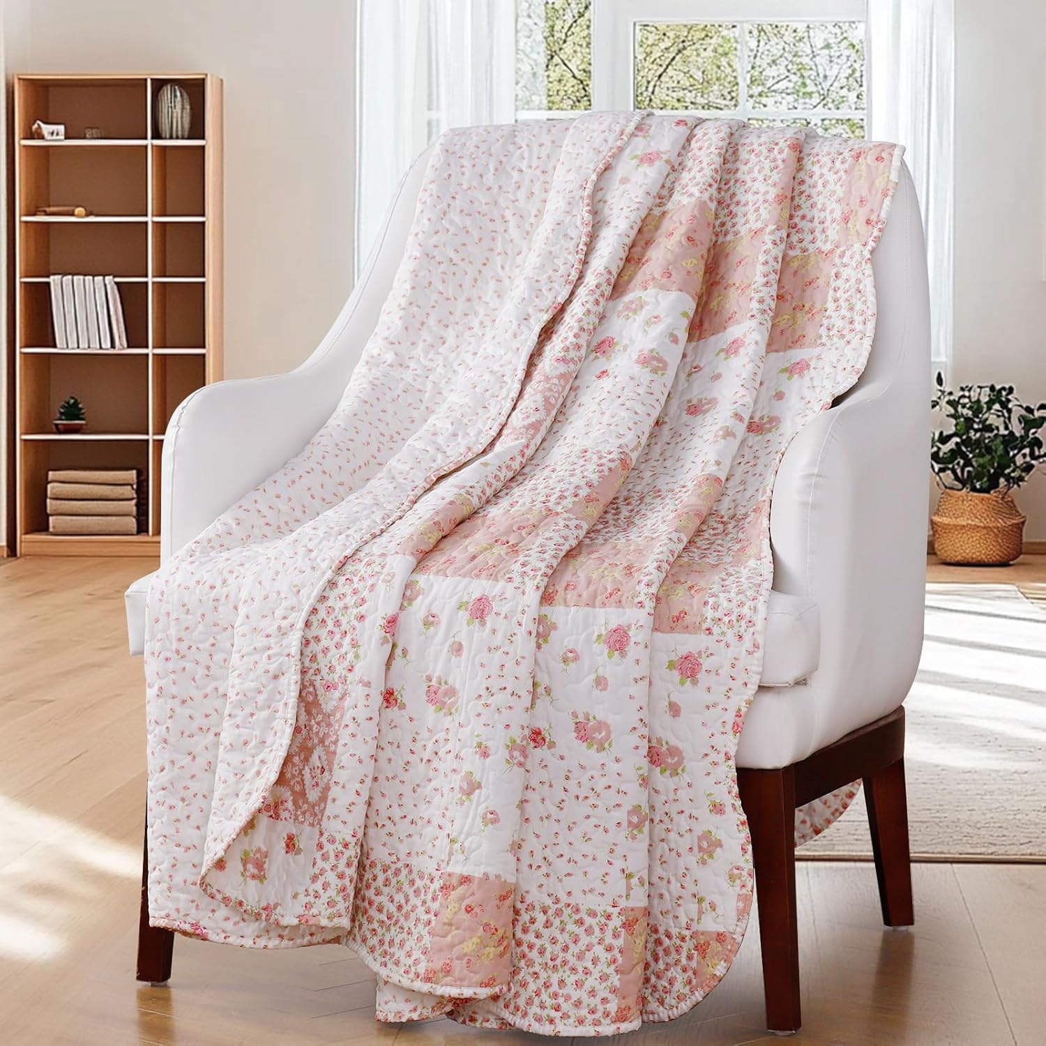 KASENTEX Twin Quilt Set 86x68 Pink Floral Patchwork