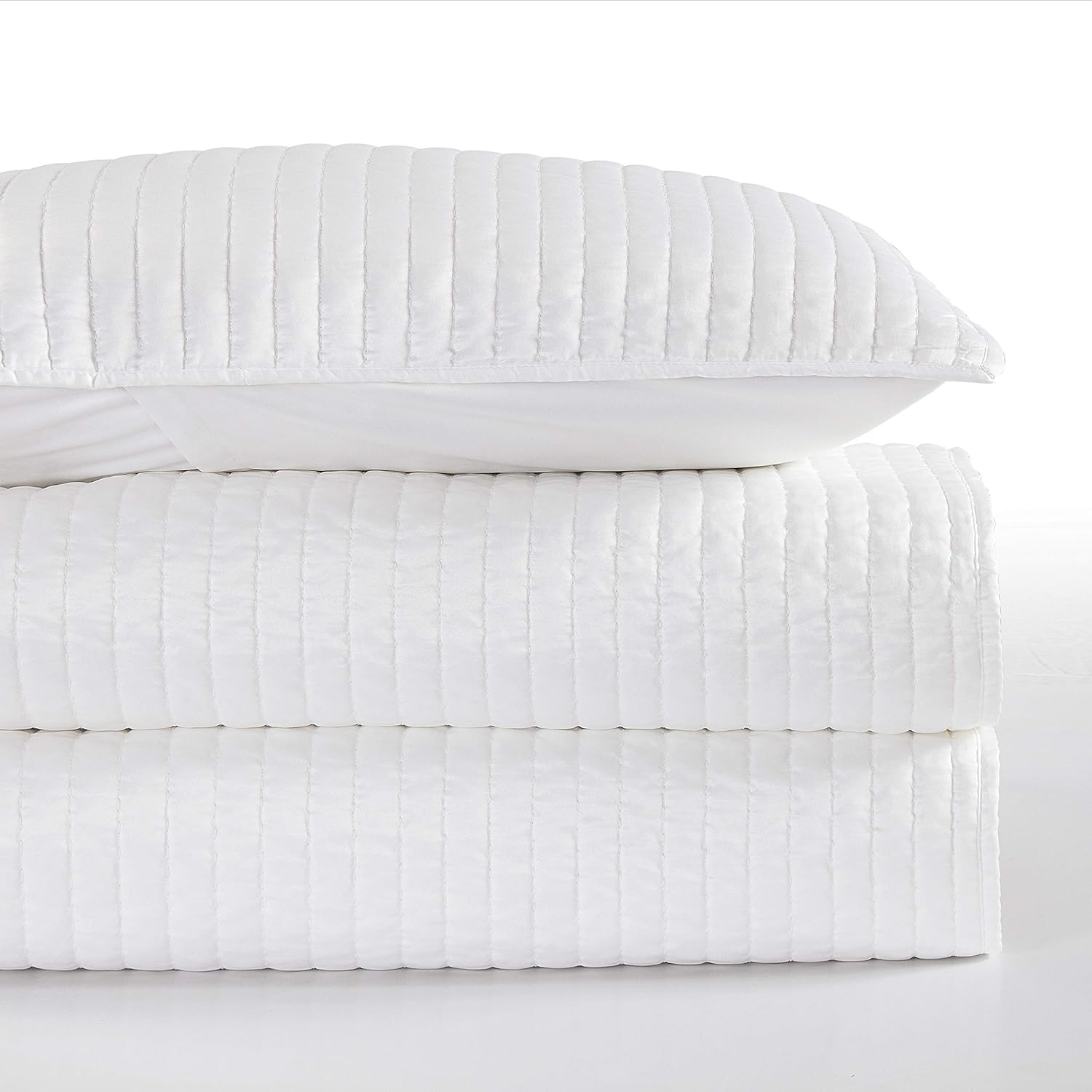 Indigo Hill Satin Quilt Set 3 Piece Super Queen White