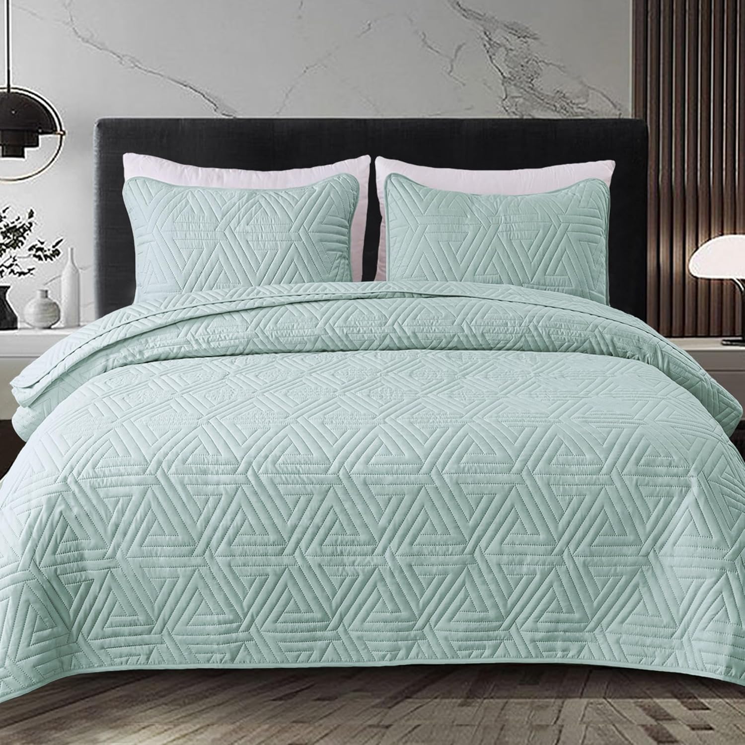 Whale Flotilla Light Blue Queen Size Quilt Set