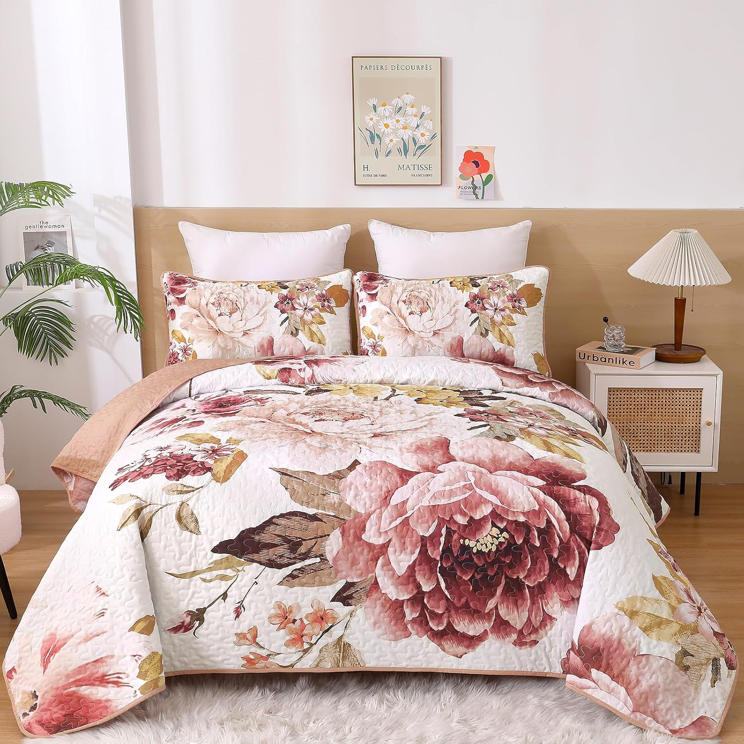 WONGS BEDDING Blush Floral Queen Quilt Set