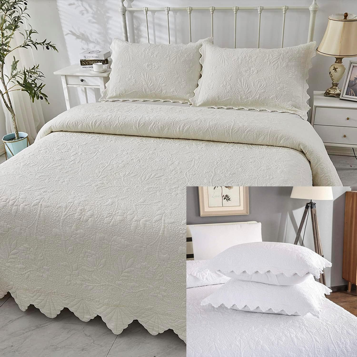 Brandream 4-Piece Cream White Quilt Set Twin Size