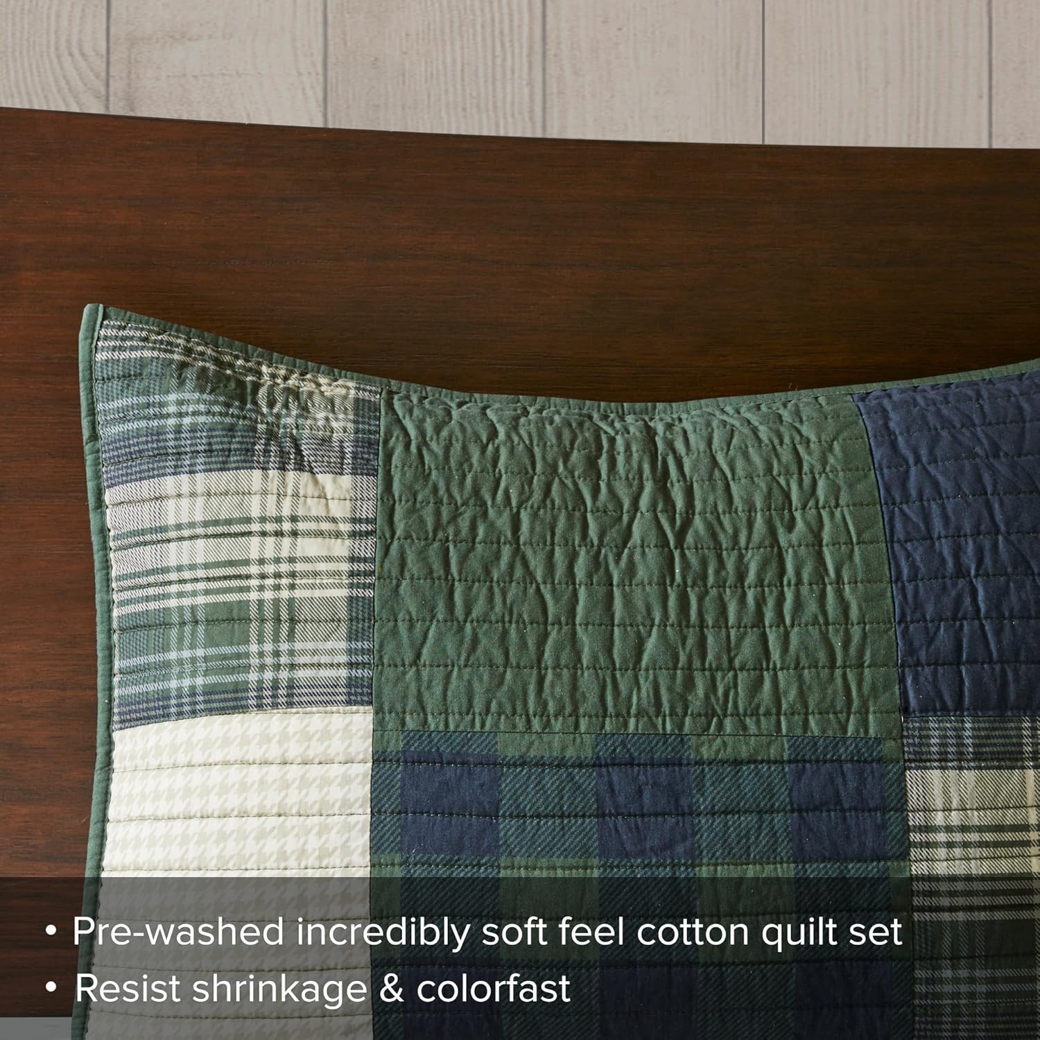 Woolrich Quilt Set - Patchwork Channel Quilting 2 Piece Twin XL Green