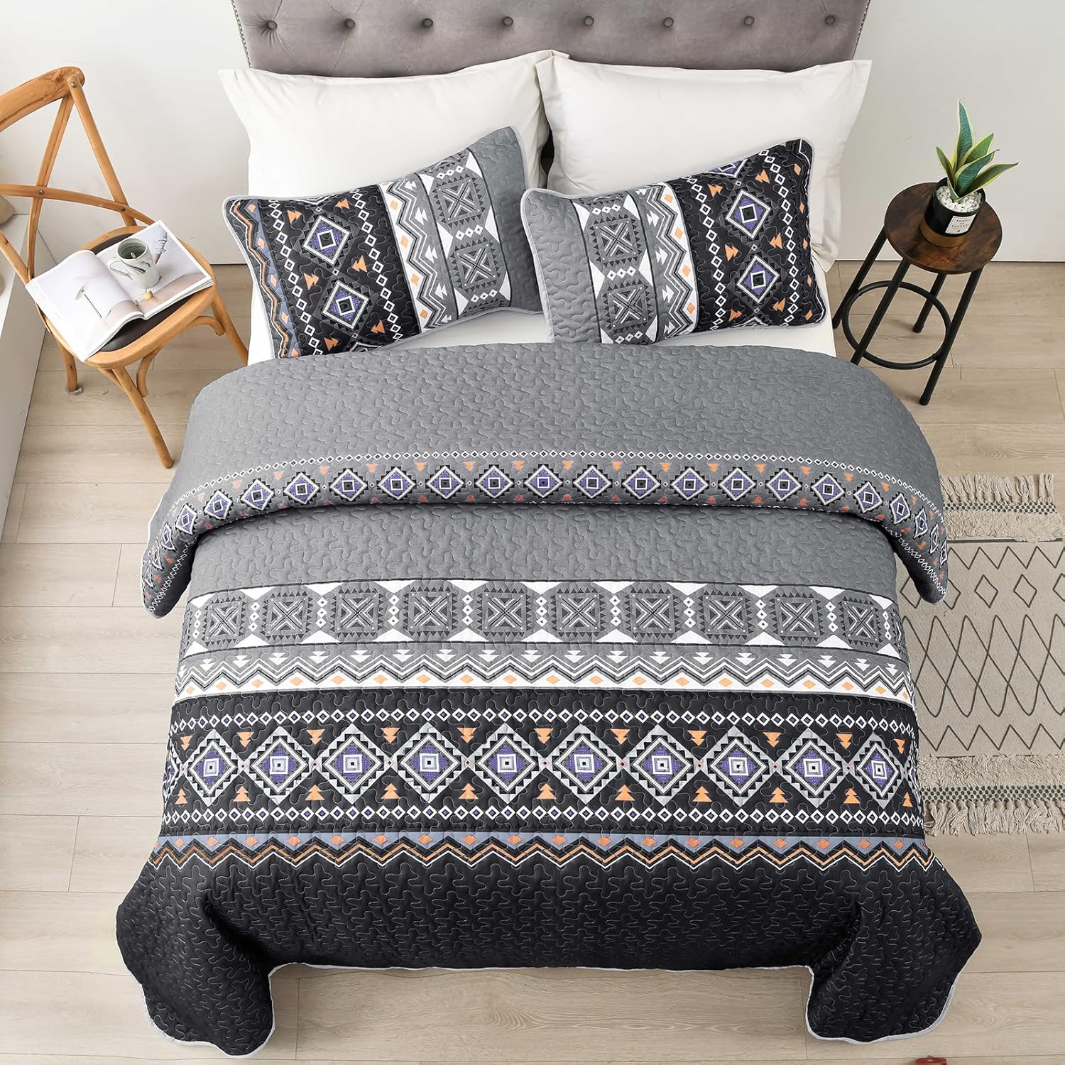 WONGS BEDDING Boho Quilt Set Queen 1