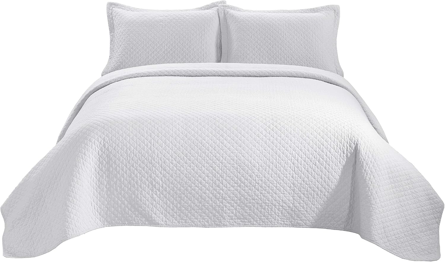 Chezmoi Avon 2-Piece Diamond Stitch Quilt Set Twin White 1
