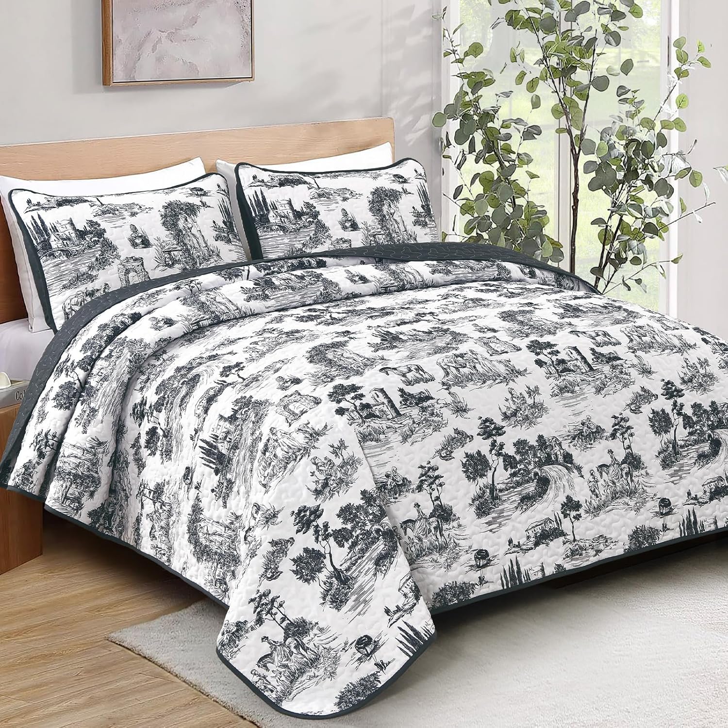 Drucon Black Farmhouse Quilt Set for King Size