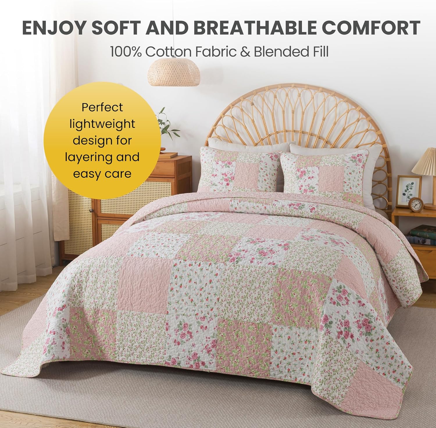 Soul Lane Blush Bloom Cotton Quilt Set Queen