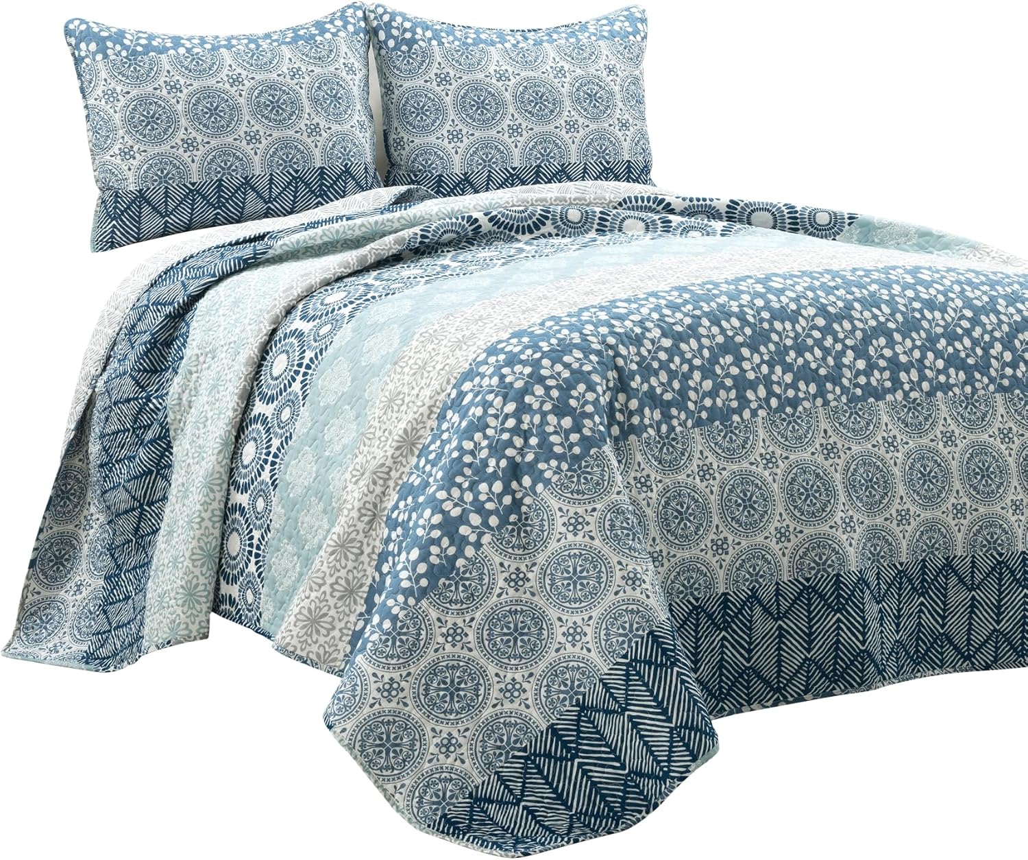 Lush Decor Bohemian Stripe Reversible Quilt Set 3 Piece Queen