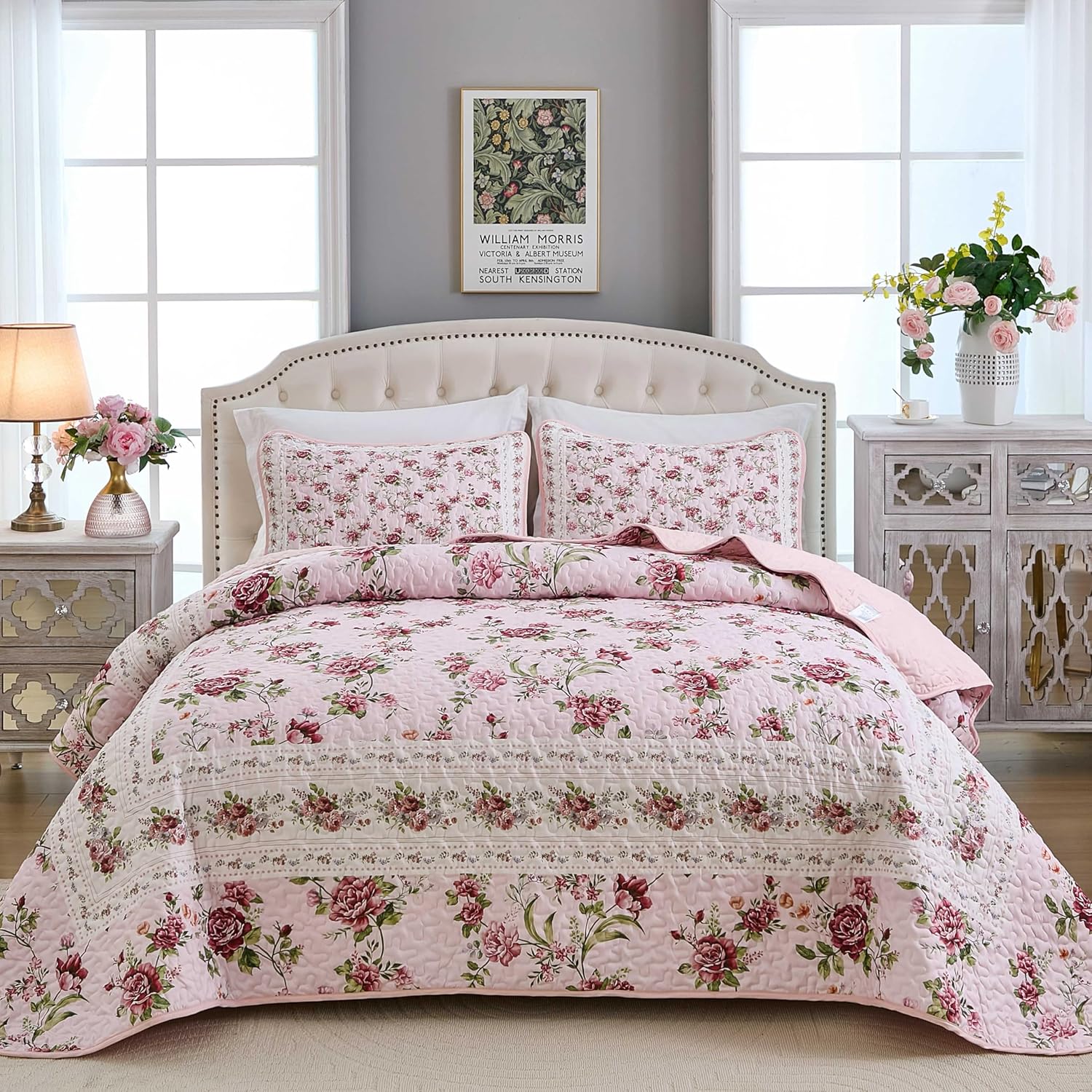 Xruibed Floral Quilt Set Queen Size 3PCs