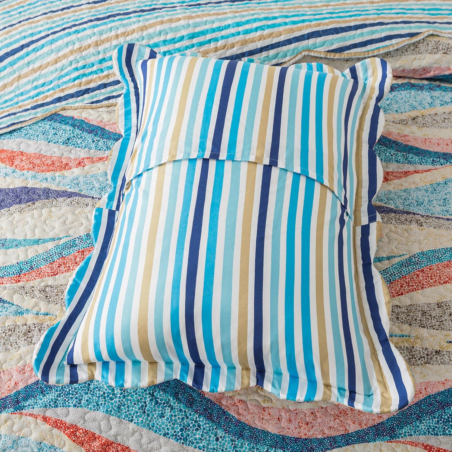 HoneiLife Oversized Queen Quilt Set - 106x106 Coastal Beach Nautical 3-Piece