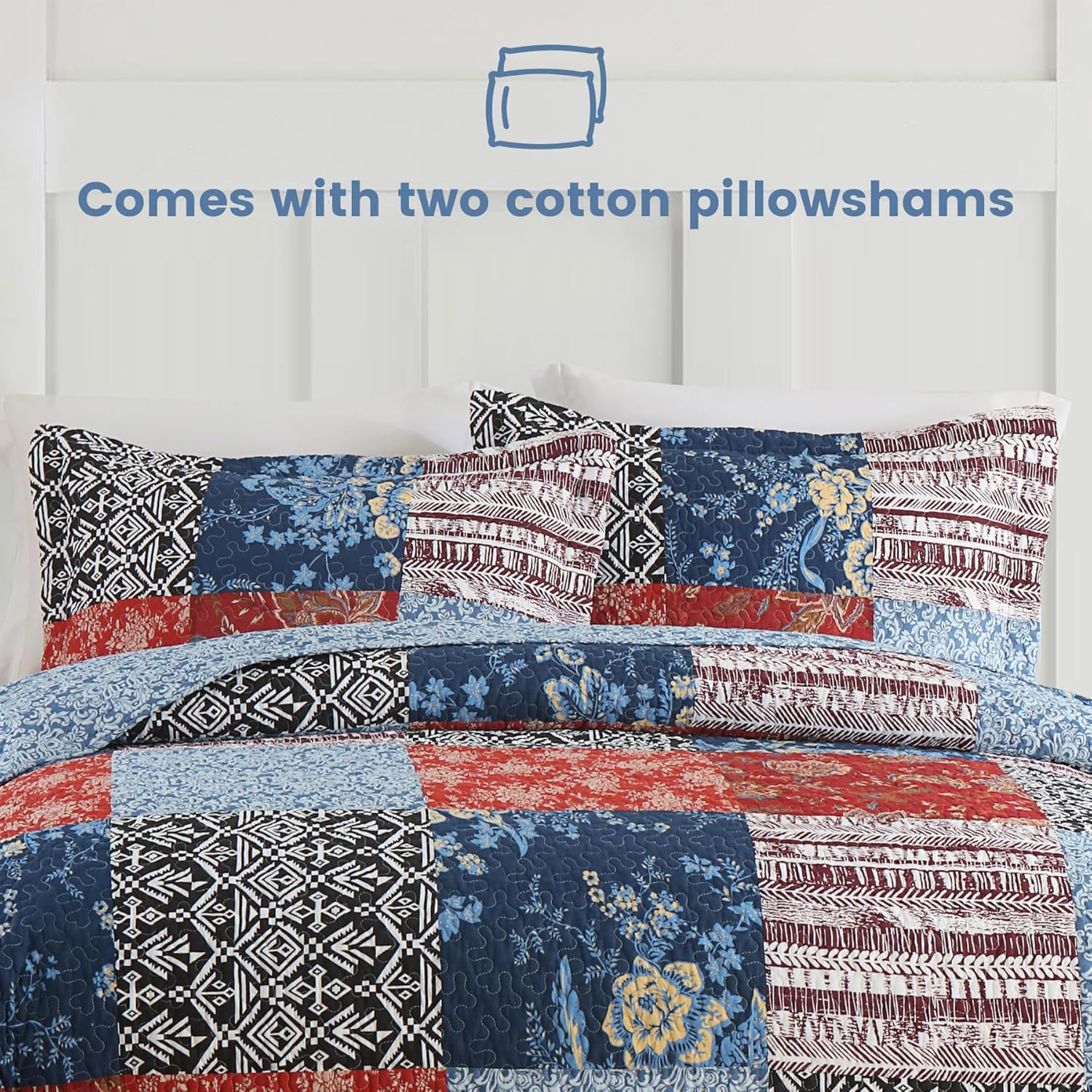 Secgo Twin Comforter Set - 100 Cotton Quilts Black Bedspread with Pillow Shams