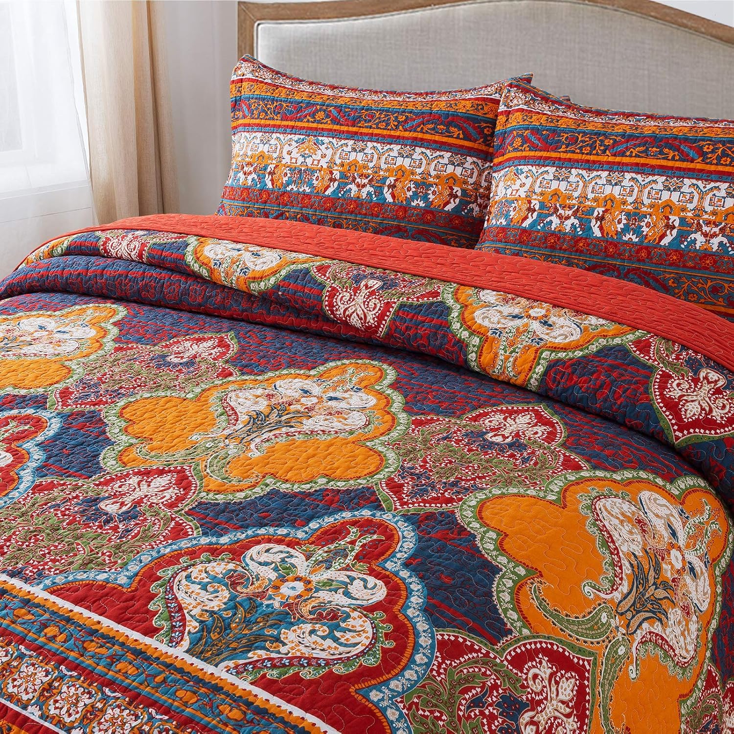 NEWLAKE Reversible Patchwork Quilt Set Queen Size