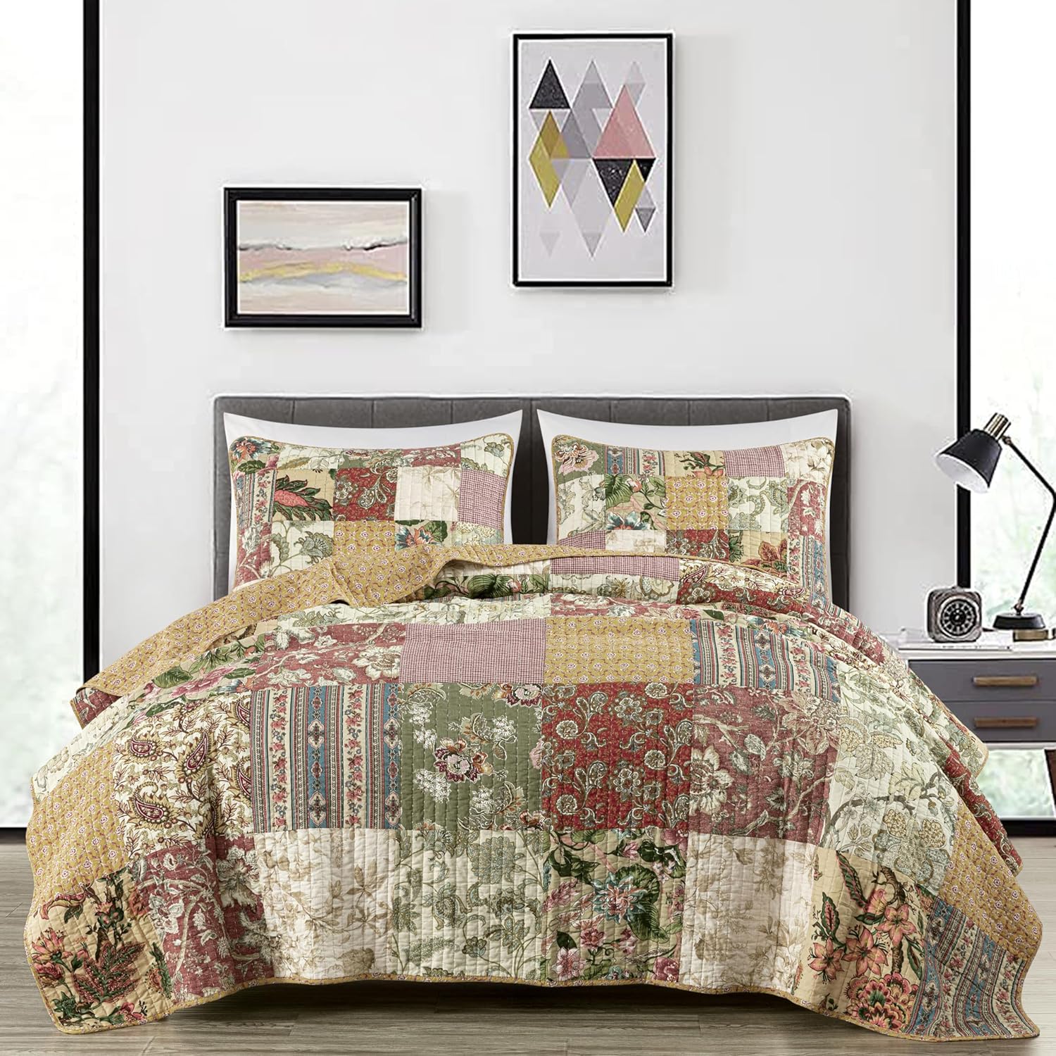 Chezmoi Collection Delaney 2-Piece Floral Patchwork Quilt Set Twin