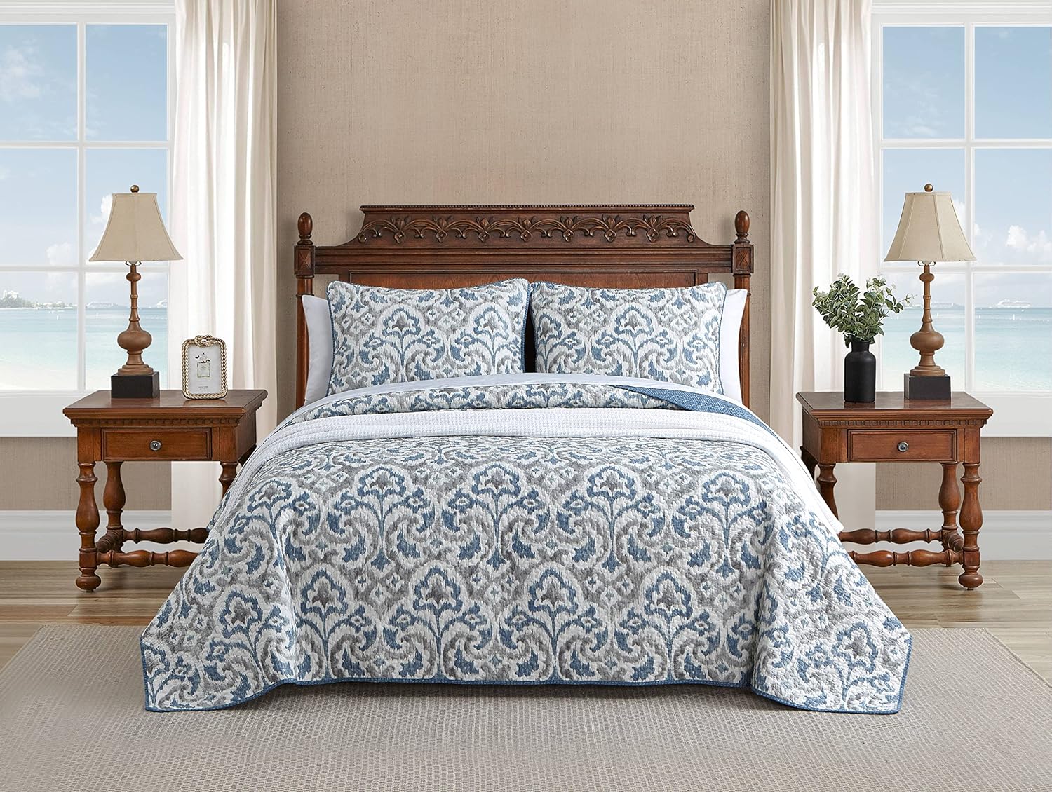Tommy Bahama Twin Quilt Set - Reversible Cotton Bedding with Matching Sham