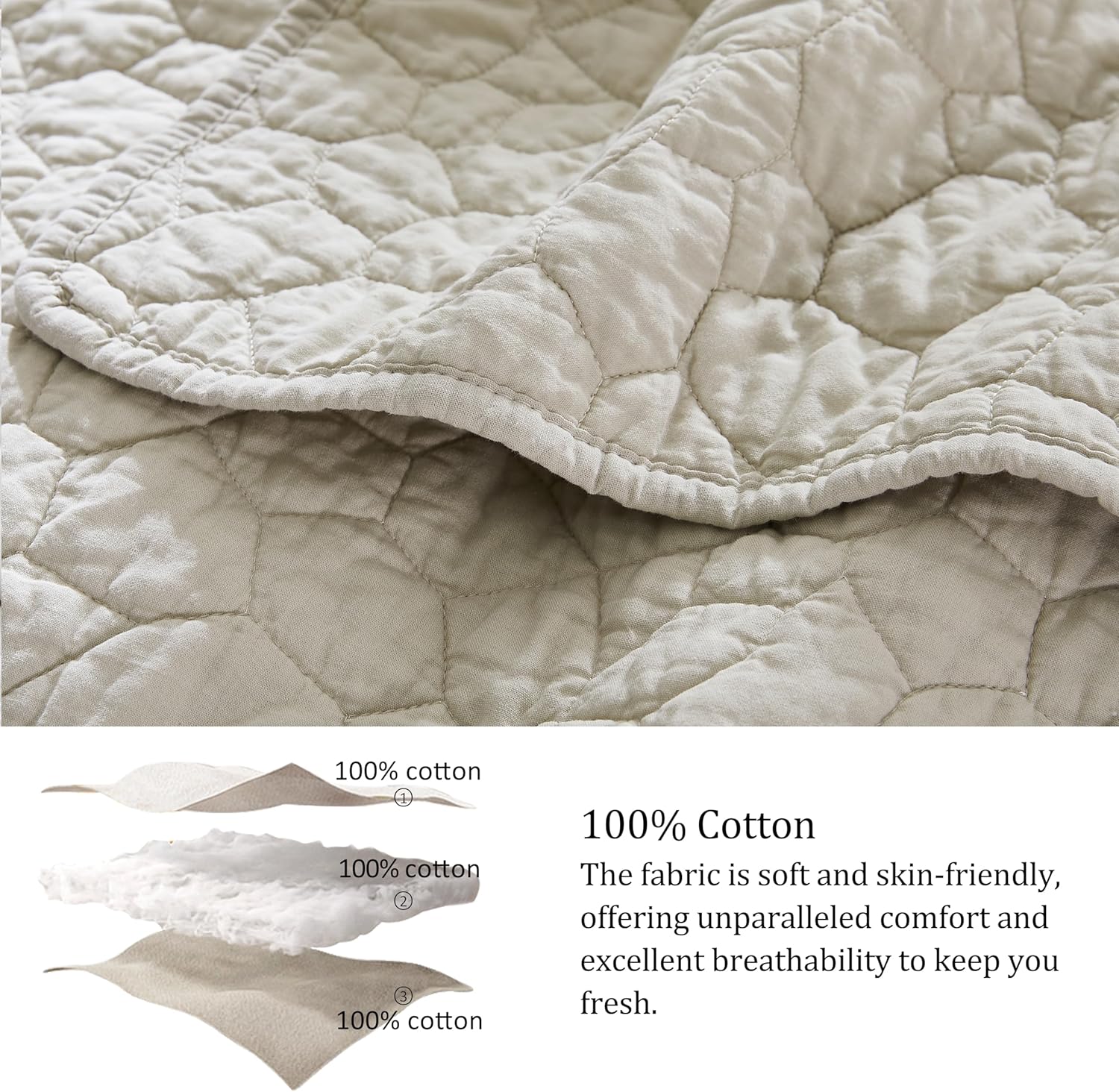 Palassio Beige Cotton Quilt Twin Set with Pillow Sham