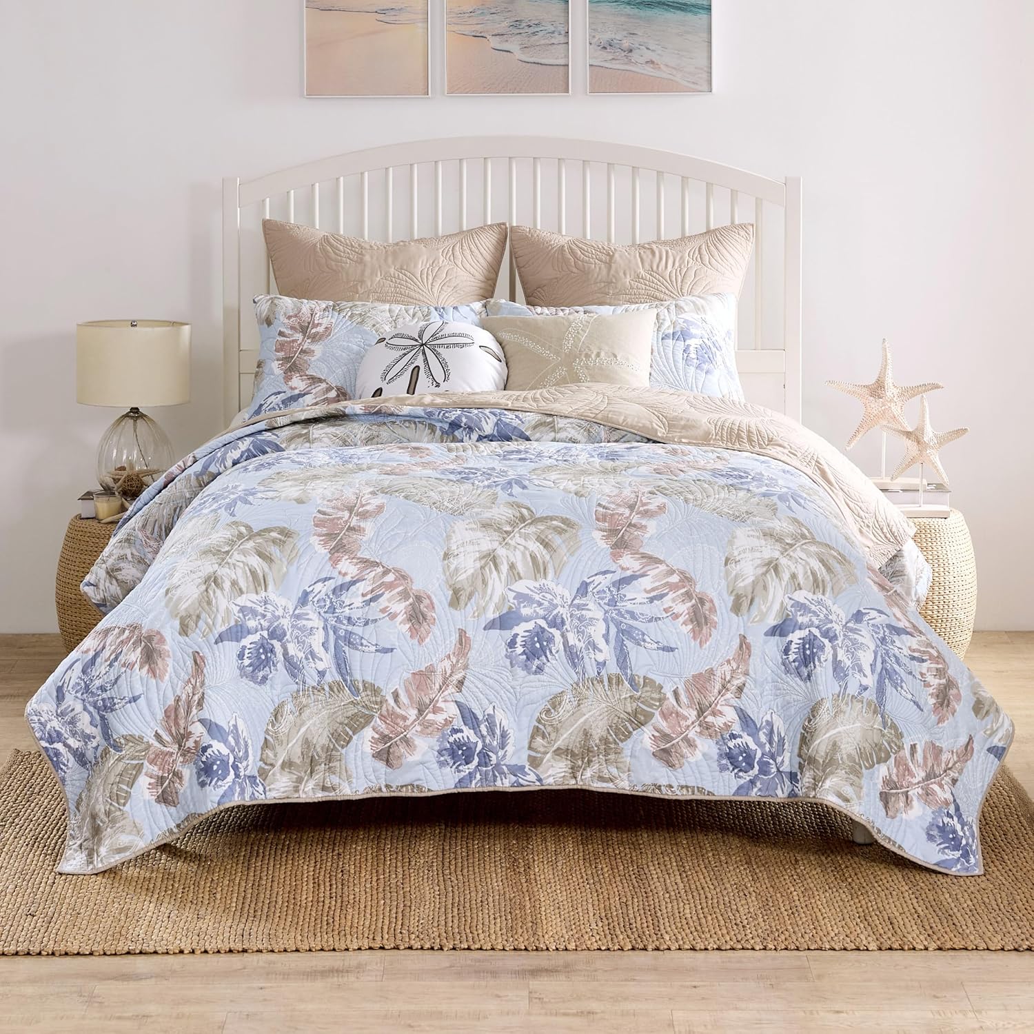 Greenland Home Tropics Palm Leaves Quilt Set 3-Piece FullQueen Mist 1