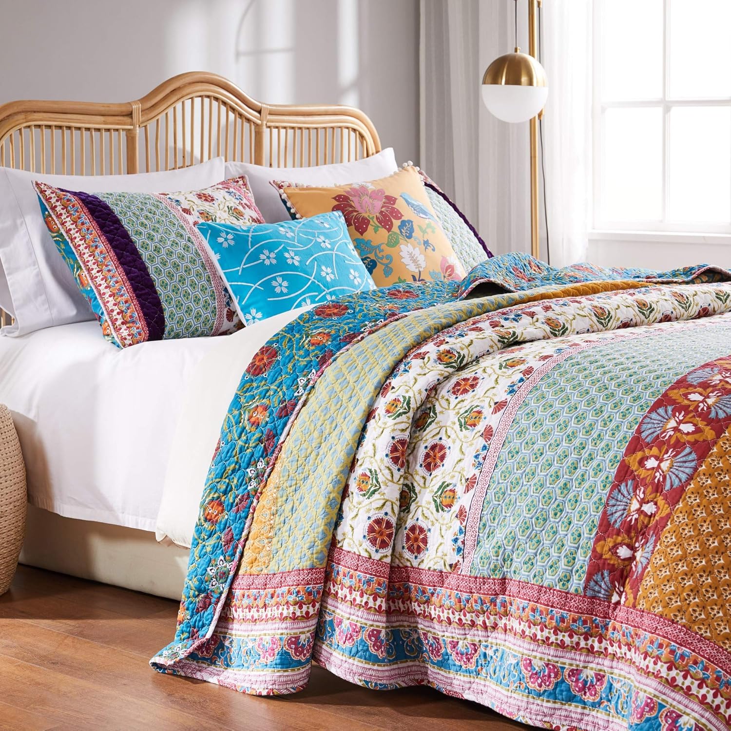 Greenland Home Thalia Velvet Embellished Cotton Quilt Set 5-Piece KingCal King