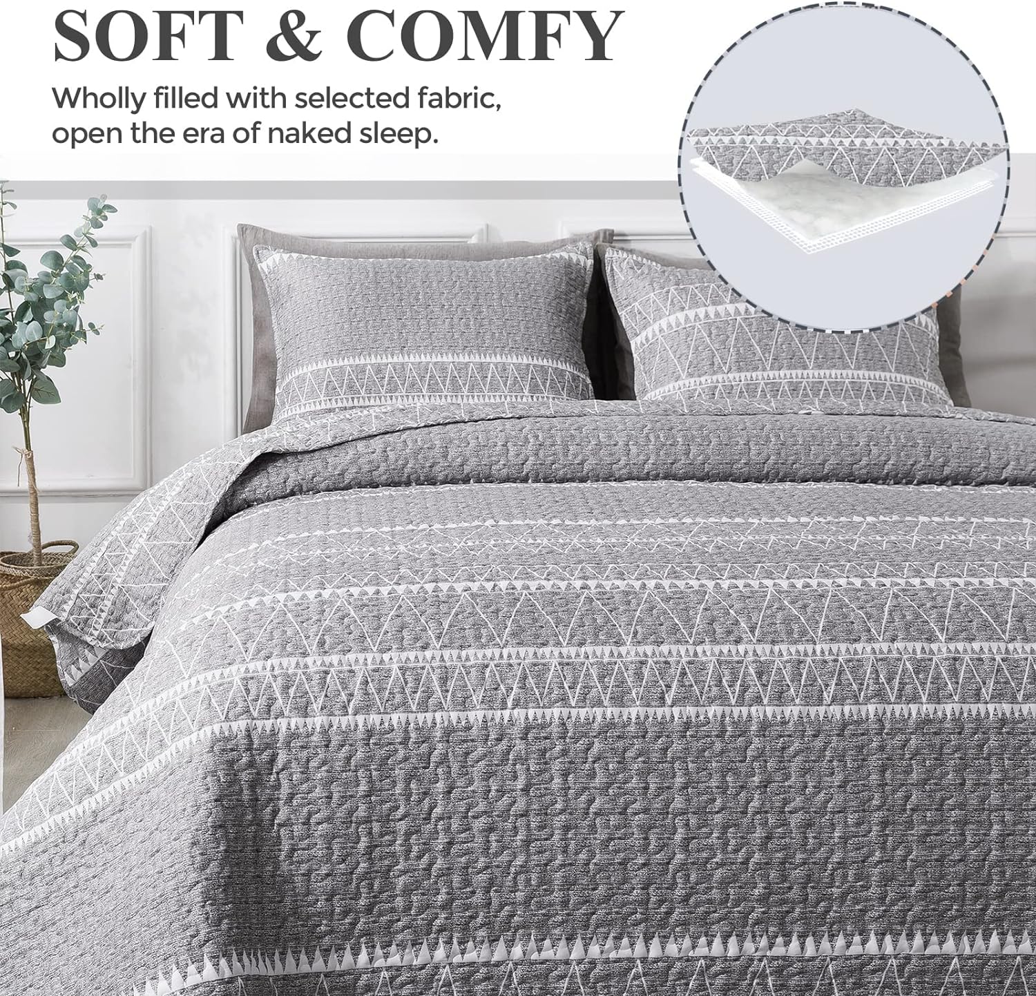 Andency Grey Reversible Quilt Set Twin 2Pcs