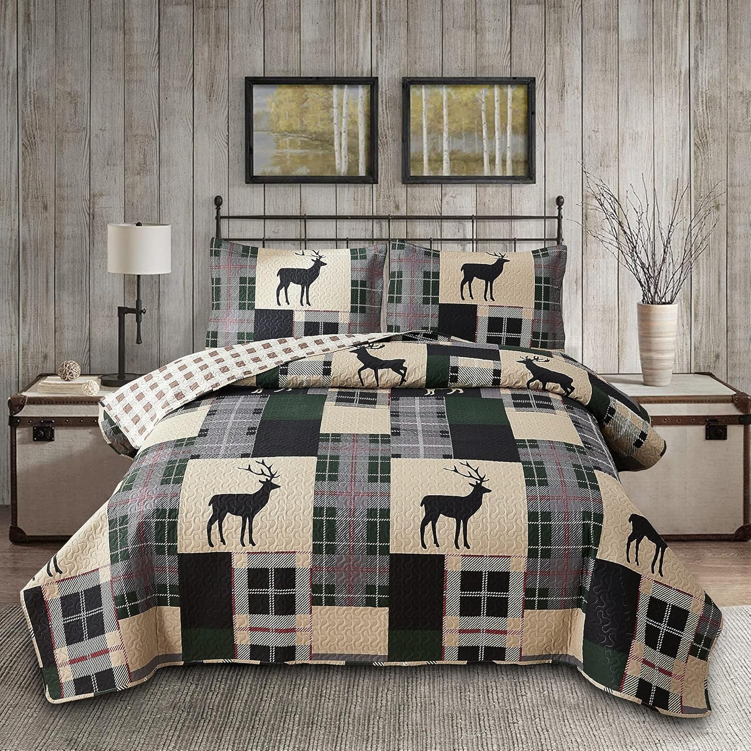 Ycosy Moose Deer Quilt Set Twin Size Reversible Bedspread 1