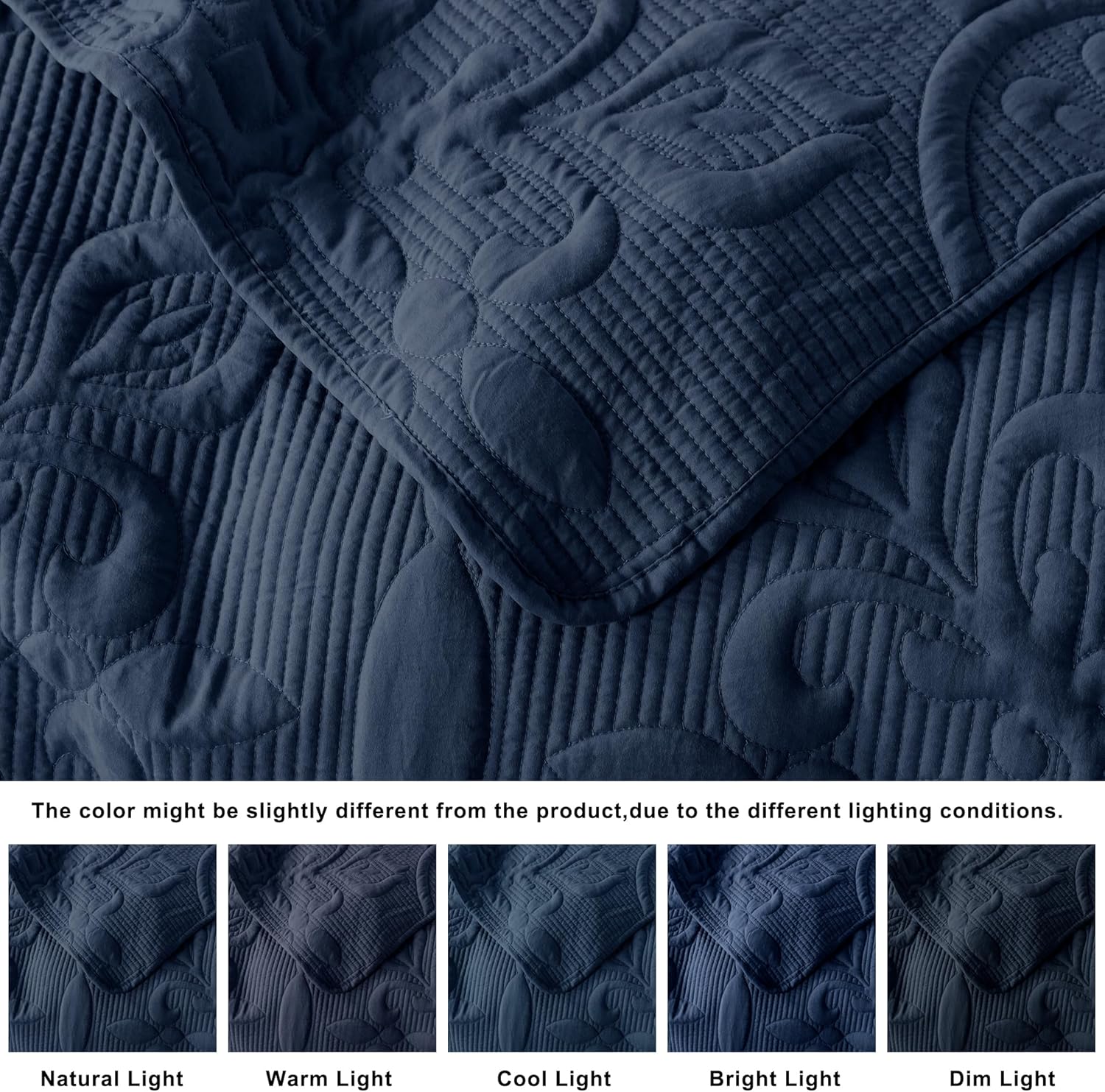 B2EVER Navy Blue Damask Quilt Queen Set with 2 Pillow Shams