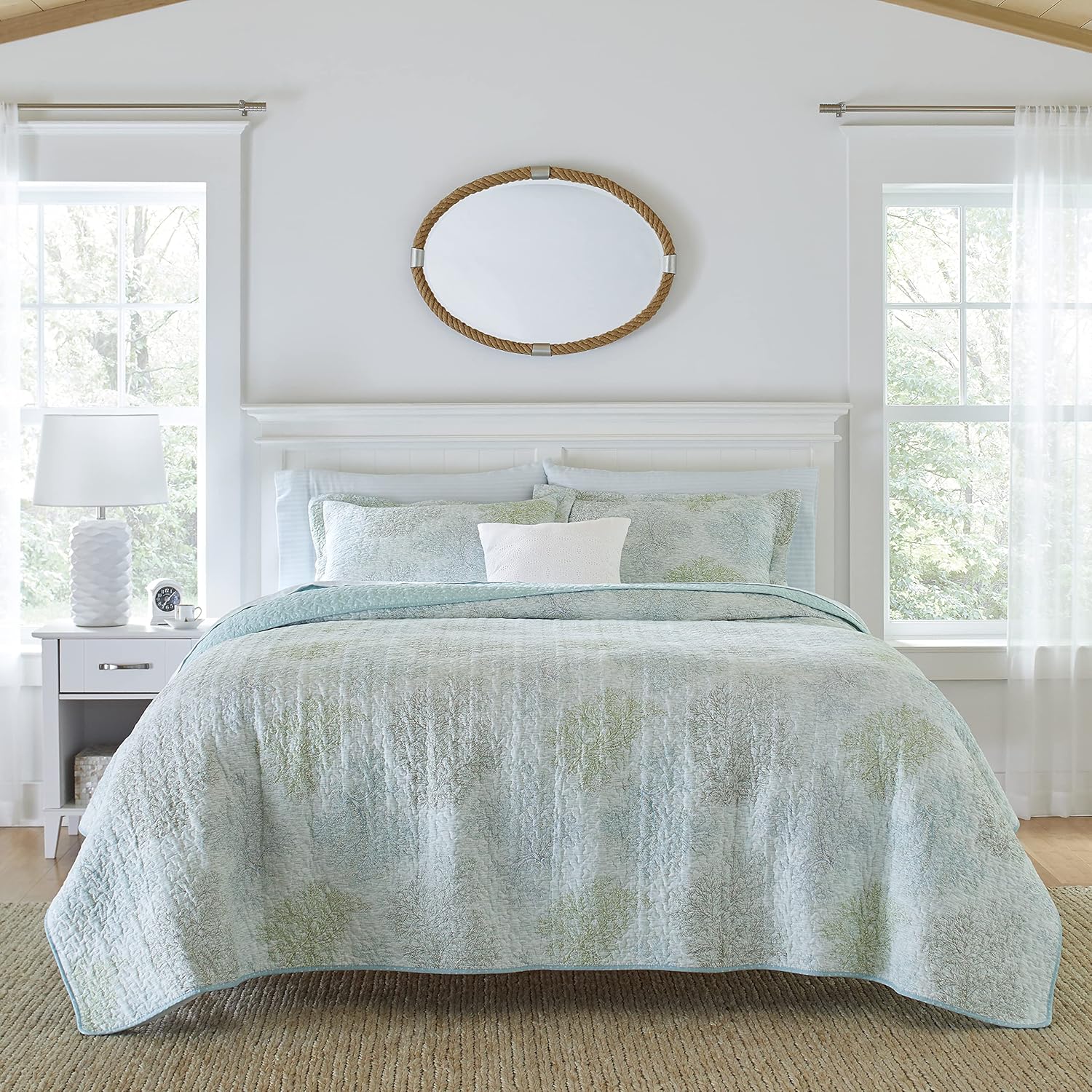 Laura Ashley Twin Quilt Set with Matching Sham Saltwater Blue 100 Cotton