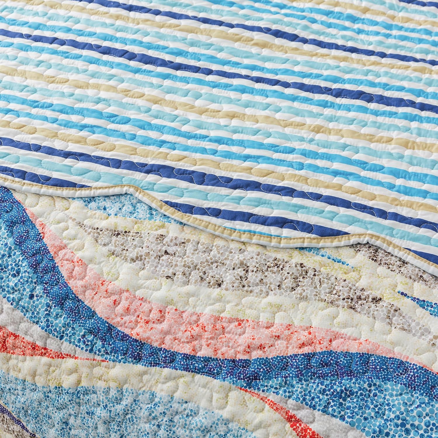 HoneiLife Oversized King Quilt Set 120x120 - Coastal Style 3 Piece