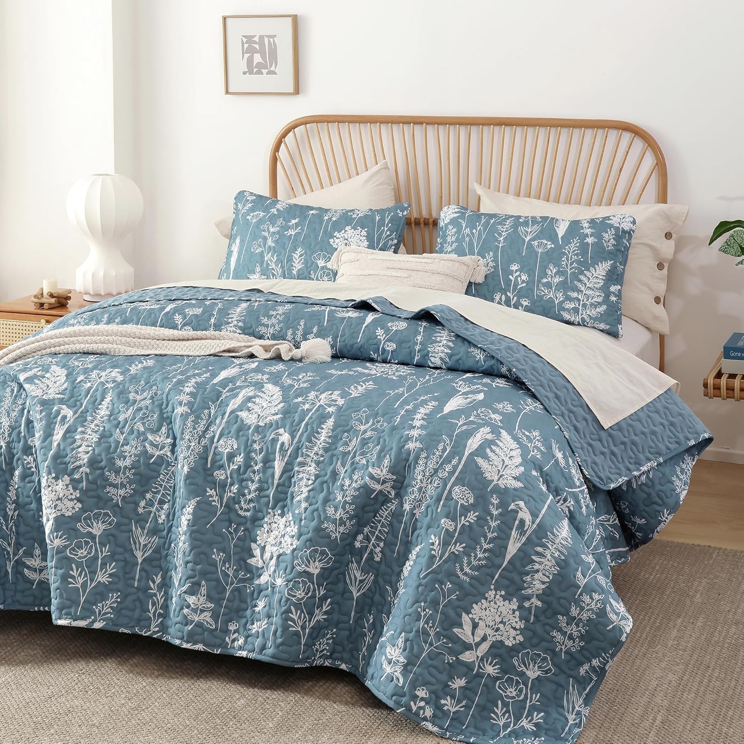 JANZAA King Size Quilt Set with Floral Pattern