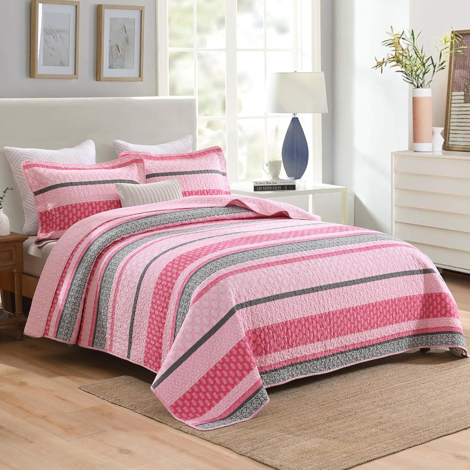 Homzard Queen Size Quilt Set - 3 Pieces Cotton Comforter