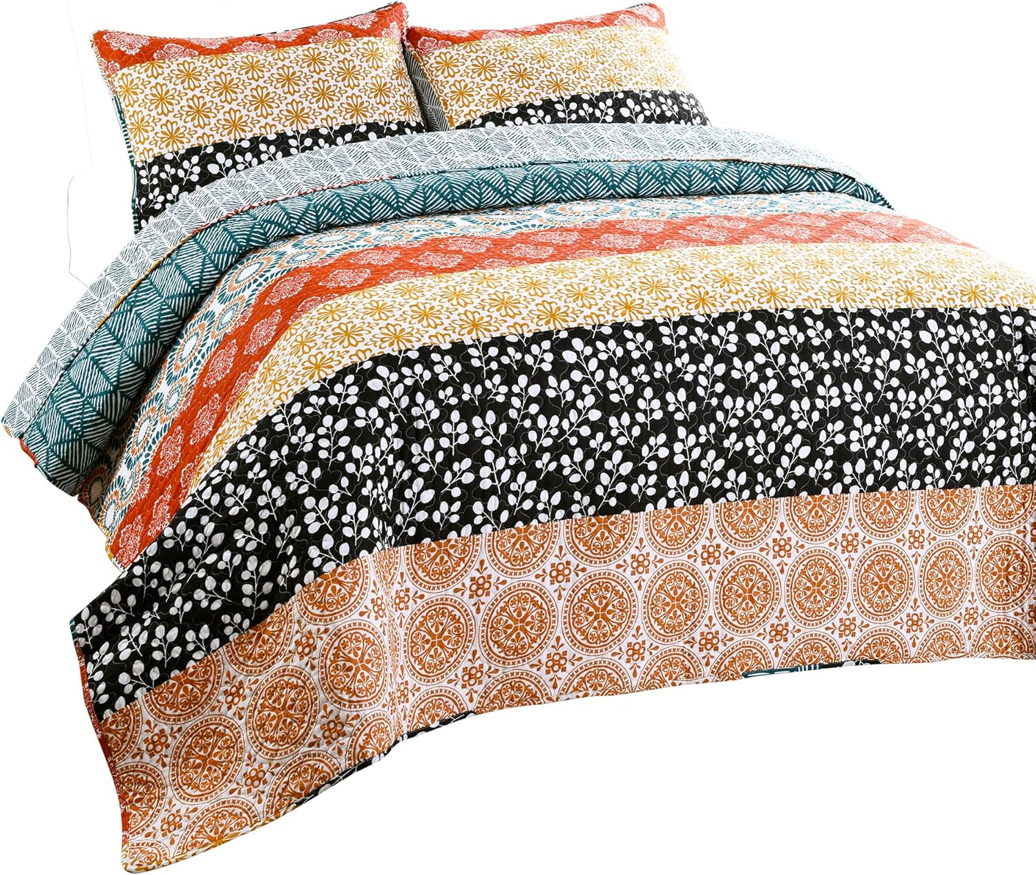 Lush Decor Boho Stripe Reversible Quilt Set 3 Piece FullQueen