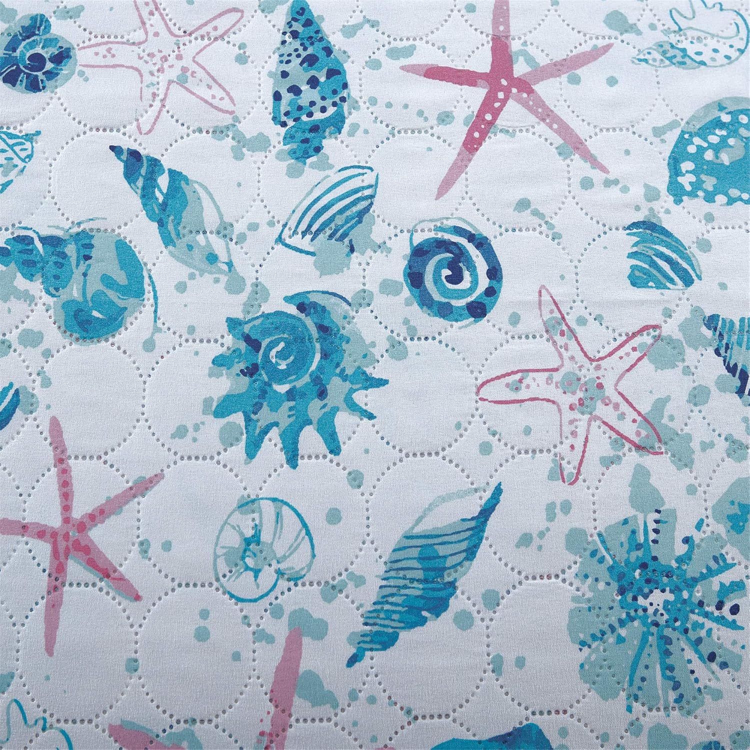 Pink Starfish Aqua Beach Quilt Set - Reversible Lightweight Bedding