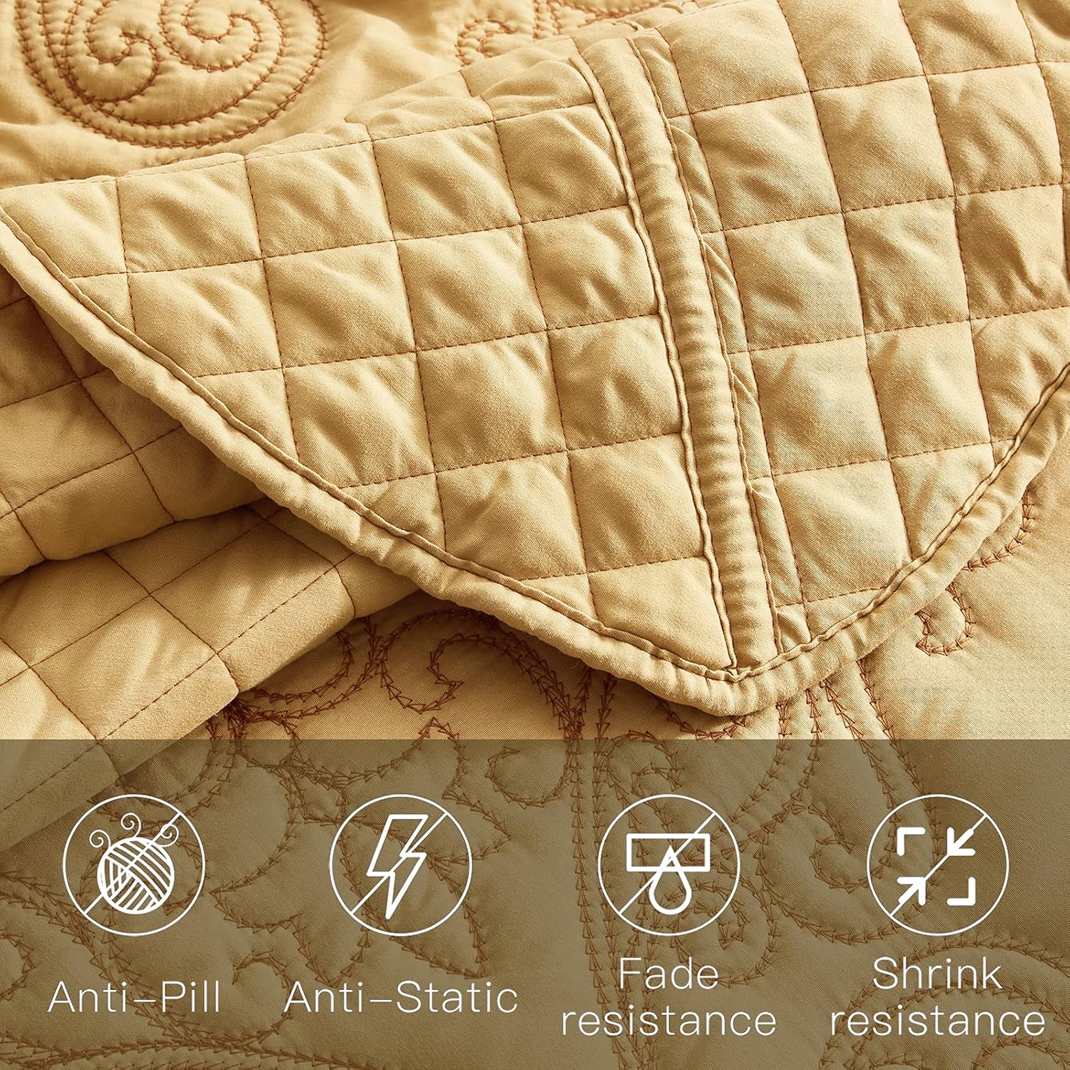 CHIXIN Oversized King Bedspread Coverlet Set - Honey-Gold Damask Paisley Pattern