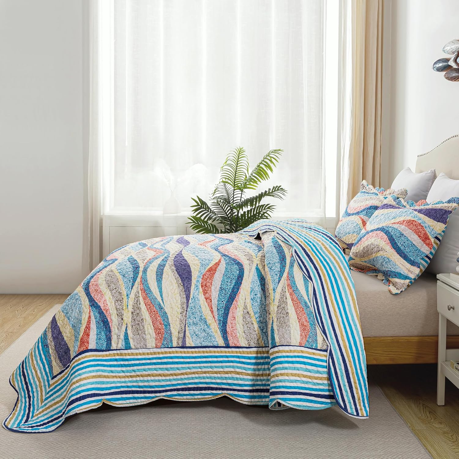 HoneiLife Oversized King Quilt Set 120x120 - Coastal Style 3 Piece