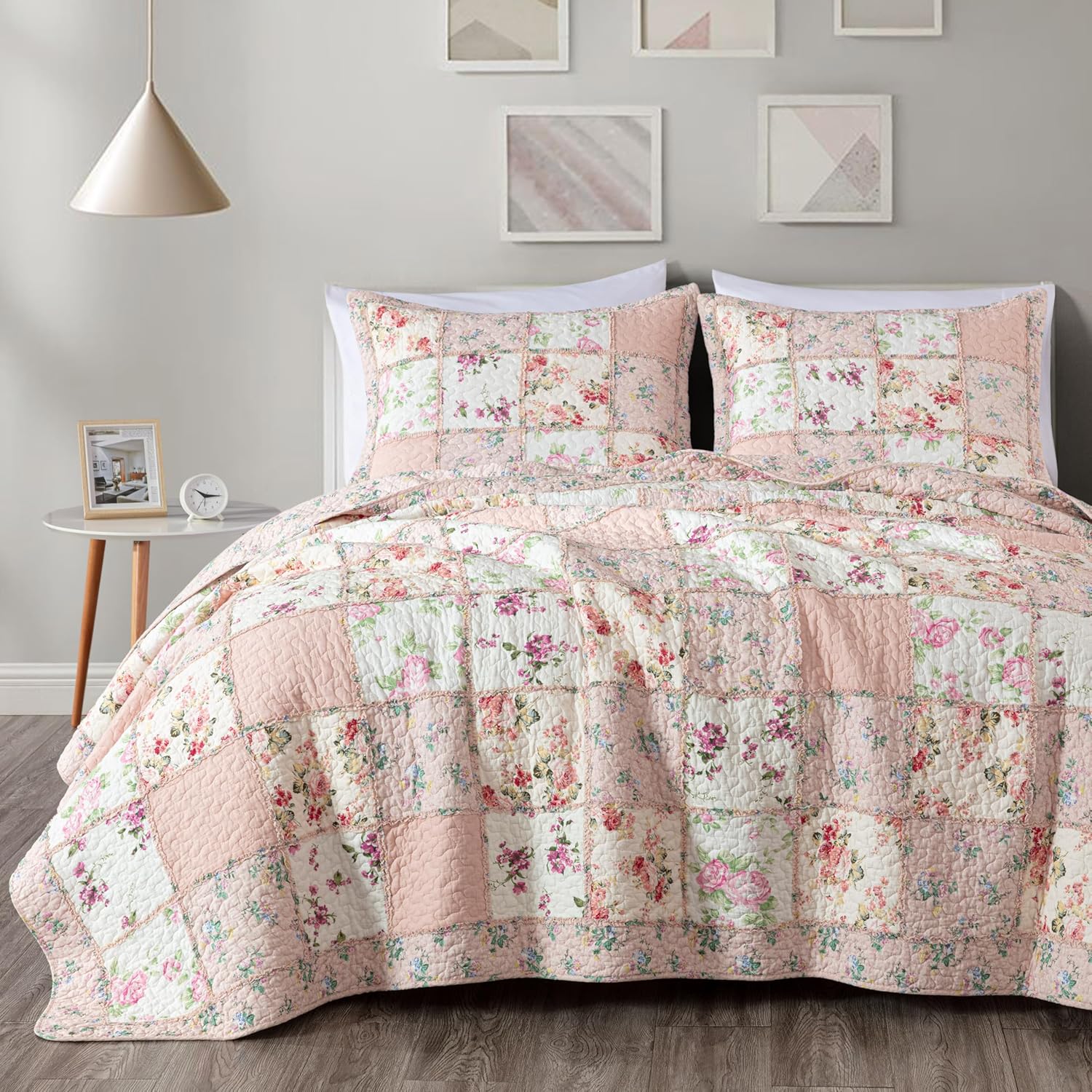 Chezmoi Abbi 2-Piece Pink Shabby Chic Quilt Set Twin Size