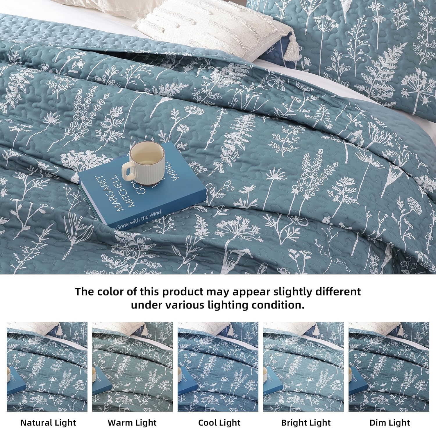 JANZAA King Size Quilt Set with Floral Pattern
