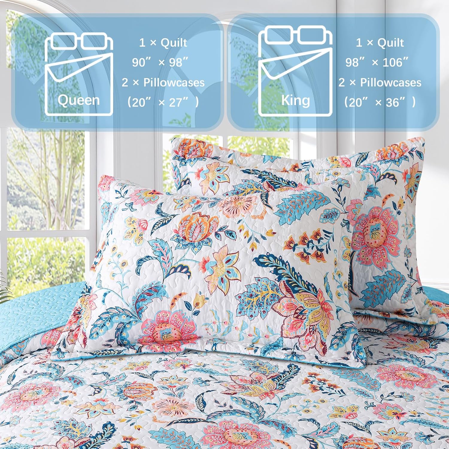 BEDISELY Queen Quilt Set - 3-Piece Floral Farmhouse Bedding 1
