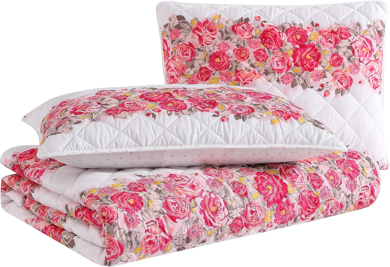 Betsey Johnson Queen Quilt Set - Banded Floral Pink