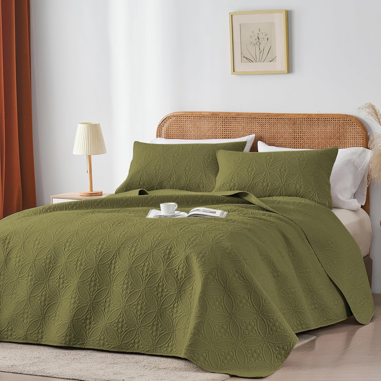 WURUIBO Twin Quilt Set Olive Green Microfiber 1