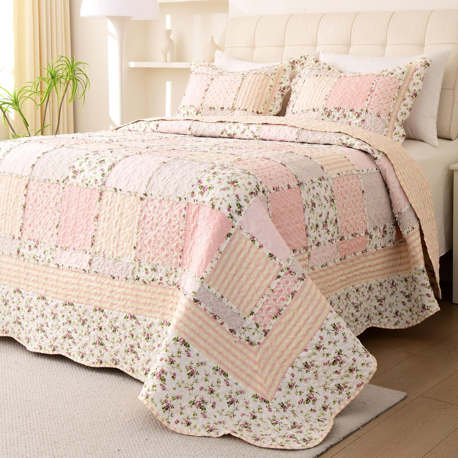 Cmfshape Reversible Floral Quilt Set Twin Size 1