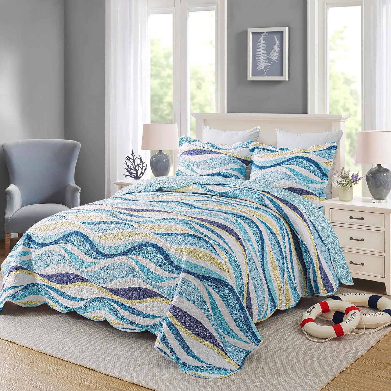 HoneiLife Ocean Quilt Queen Set 3 Piece 1