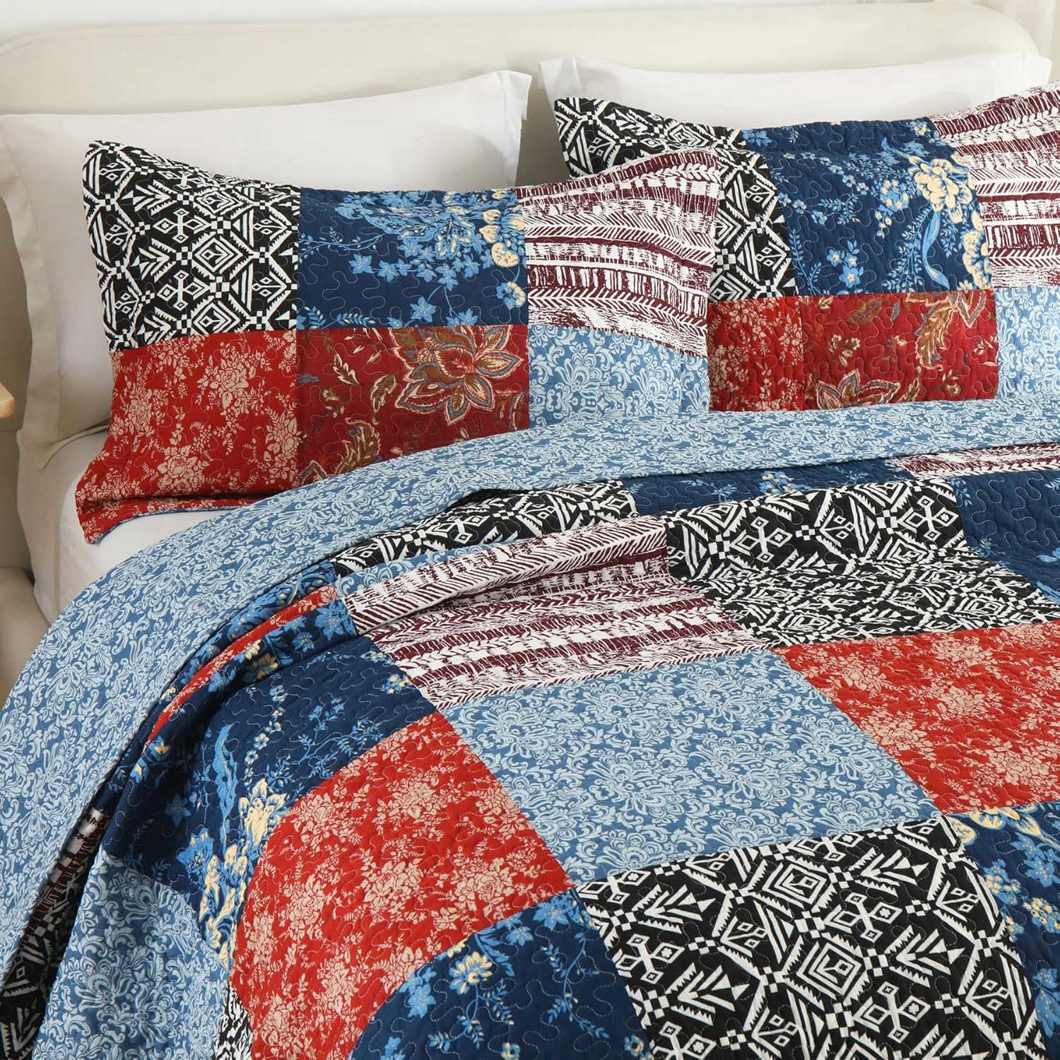 Secgo Twin Comforter Set - 100 Cotton Quilts Black Bedspread with Pillow Shams