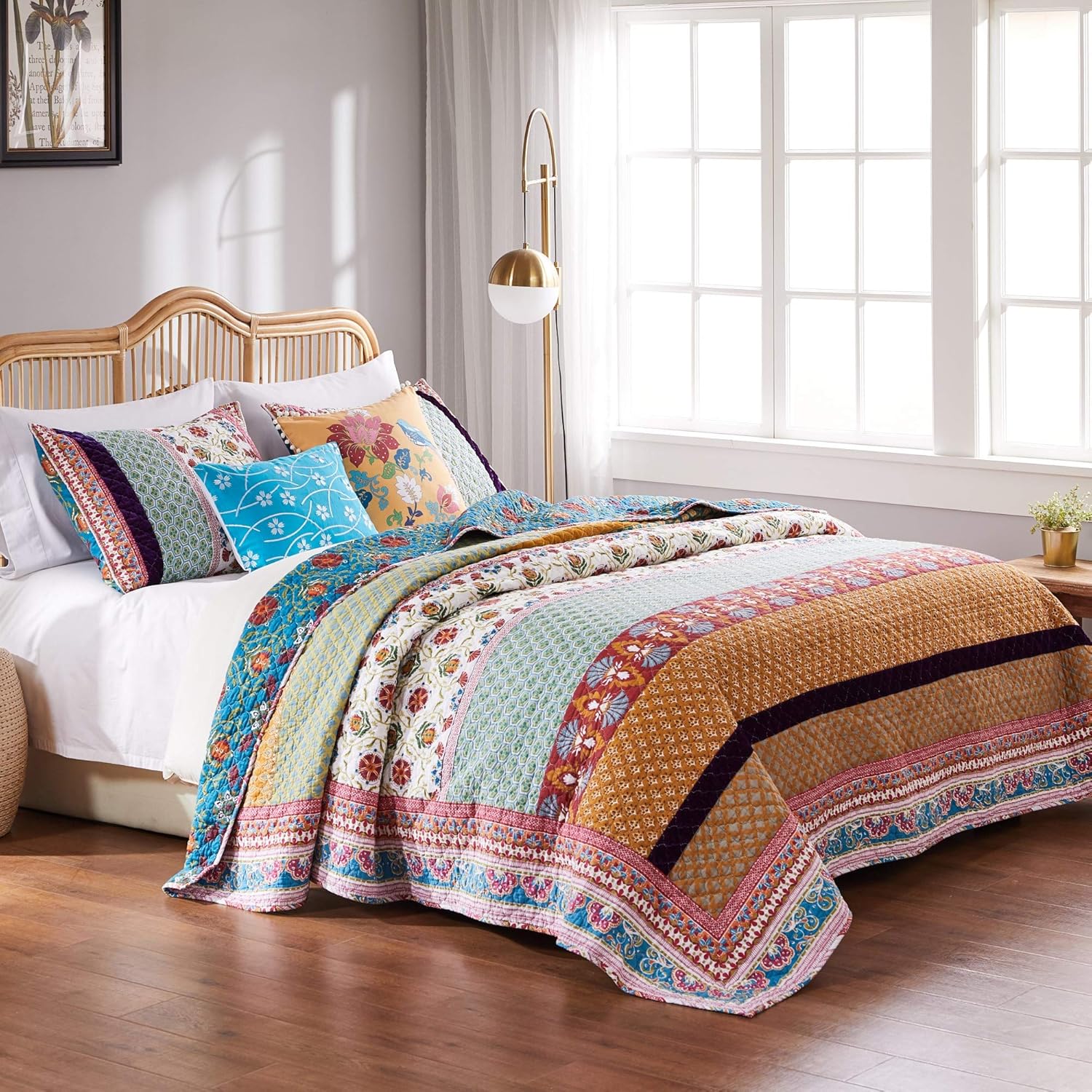 Greenland Home Thalia Velvet Embellished Cotton Quilt Set 5-Piece KingCal King