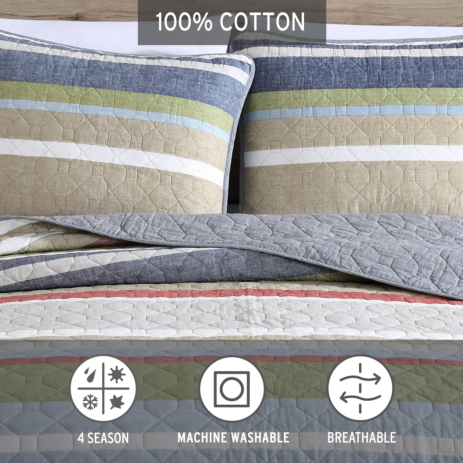 Eddie Bauer Full Queen Quilt Set Salmon Ladder Multi