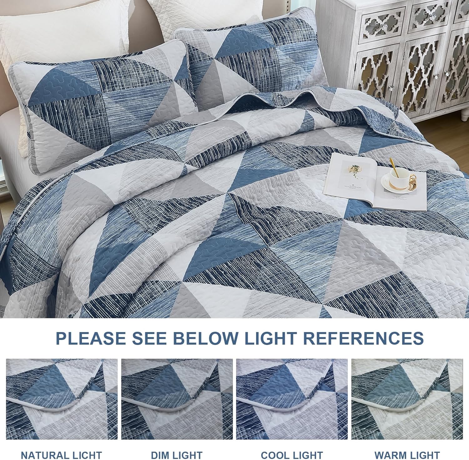 Dintszyayue 3 Piece Queen Quilt Set Blue