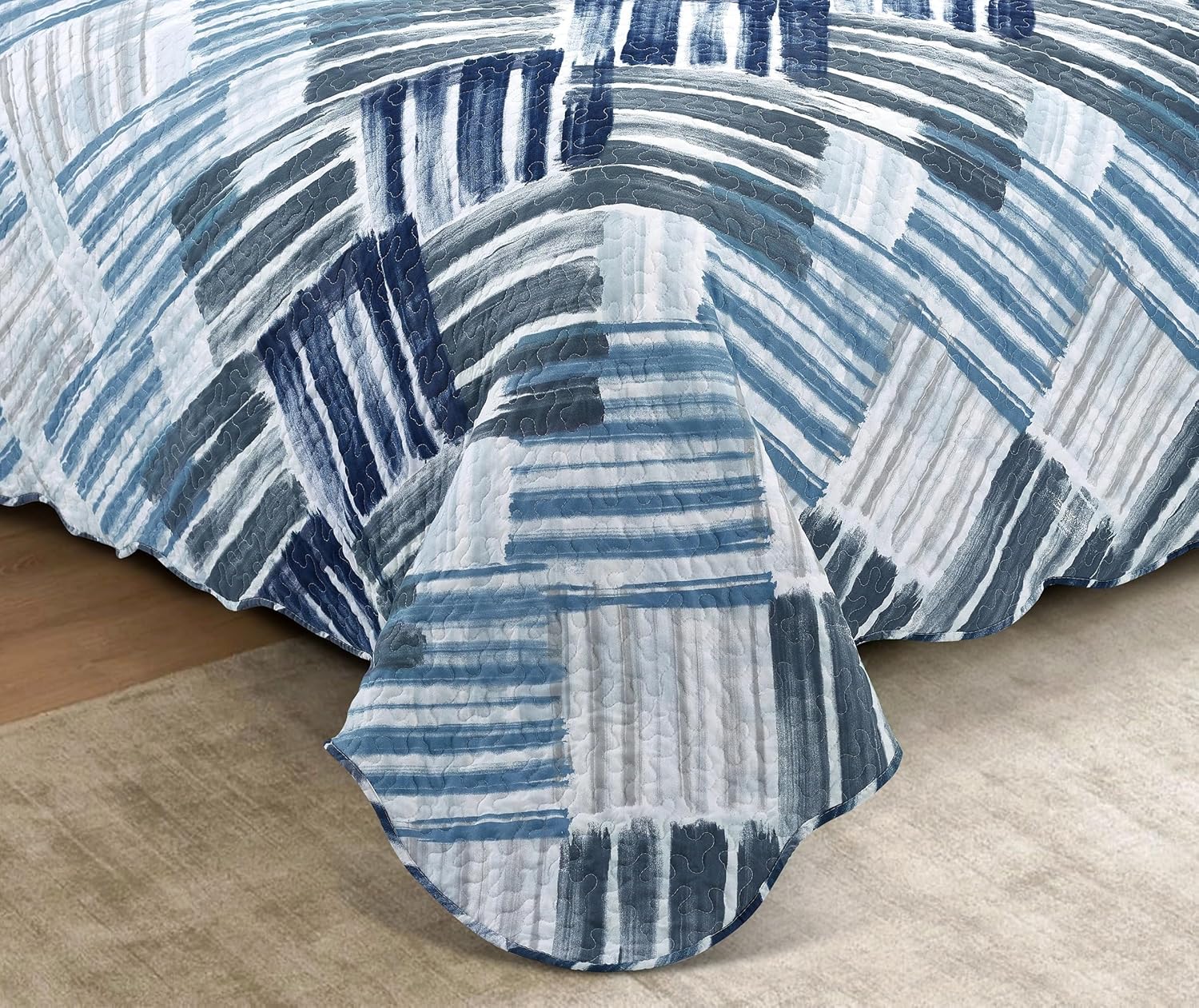 Brilliant Sunshine Blue Grey Stripe Quilt Set Twin 2-Piece with Sham