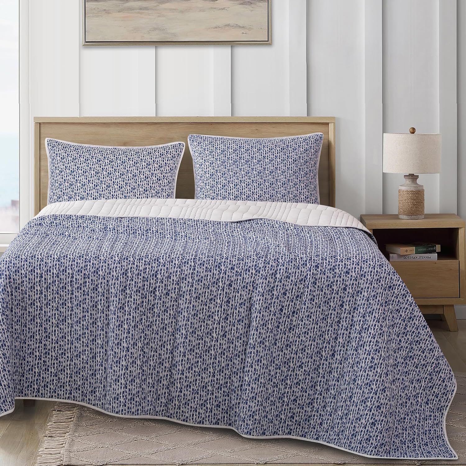 HiEnd Accents Indigo Staccato Coastal Quilt Set 3 Piece 1
