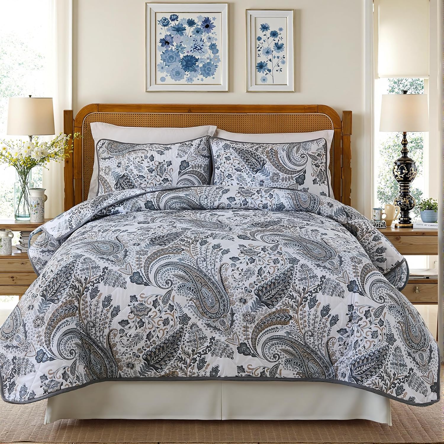 Cozaline 100 Cotton King Quilt Set with 2 Pillowcases